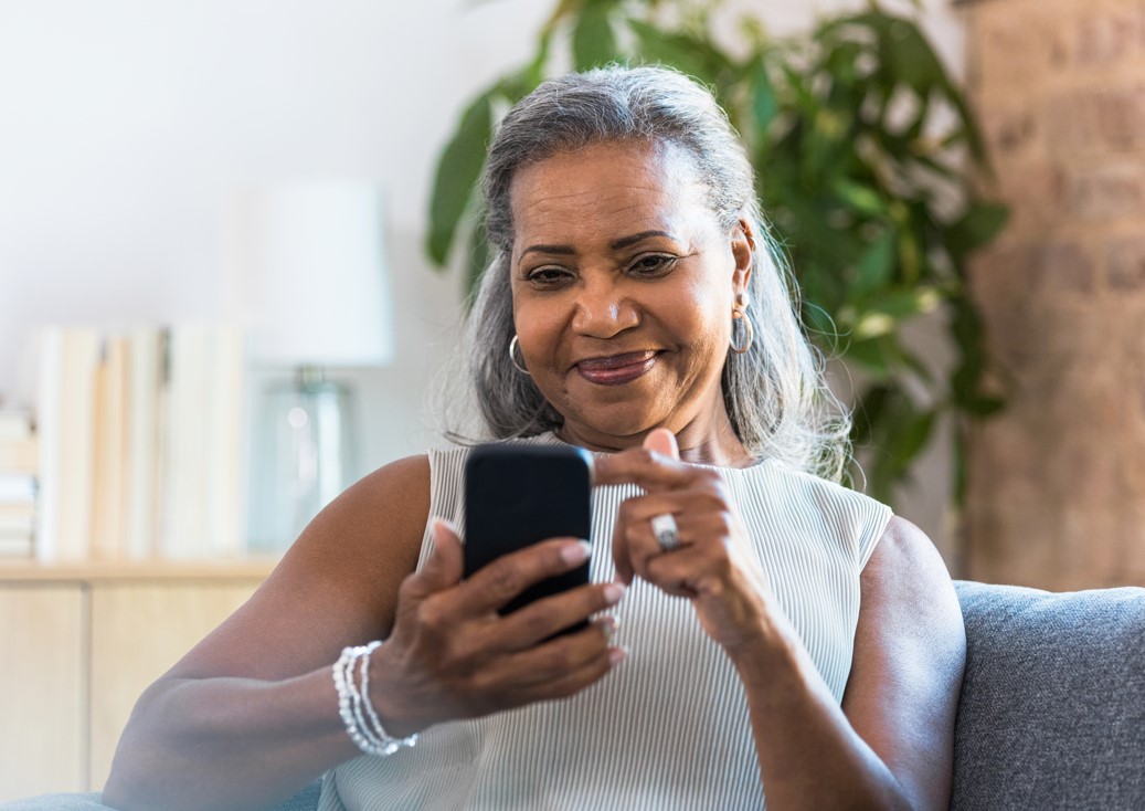 Female Taking heart assessment on mobile device
